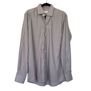 Eton Checkered Plaid Button Down Dress Shirt Orange & Blue